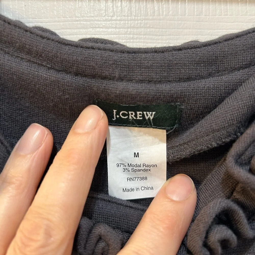 J. Crew‎ Jersey Knit Sleeveless Mini Dress Ruffle Neckline Preppy Casual Short M